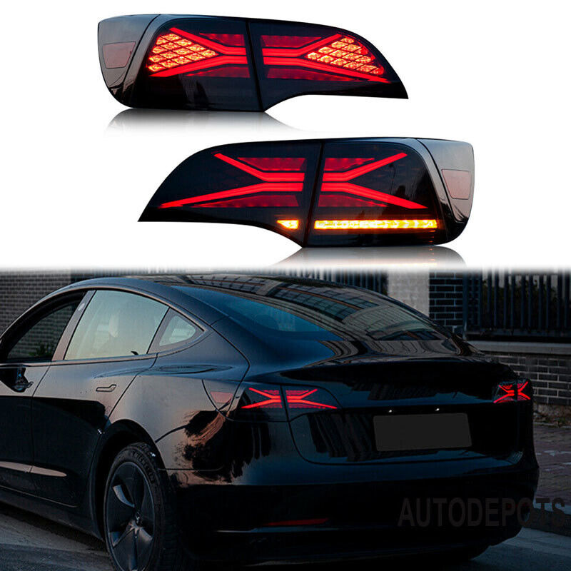 Tesla Model 3 Model Y 2017-2022 Smoked LED Tail Lights Lamp Pair Assembly