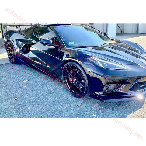 2020-2023 Corvette C8 Side Skirts Extensions Gloss Black 2PCS Painted