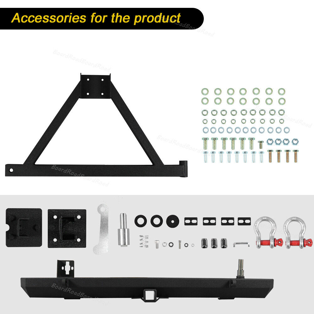 Jeep Wrangler 1987-1996 YJ & 1997-2006 TJRear Bumper with Tire Carrier & 2 D-rings