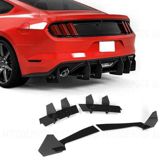 Ford Mustang 2015-2021 Rear Diffuser Bumper Lip Side Valance Apron Gloss Black