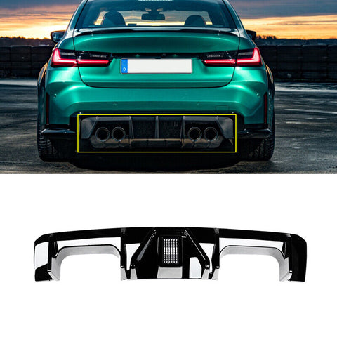 2021-2023 BMW G80 M3 G82 G83 M4 Gloss Black W/LED Light Rear Bumper Diffuser