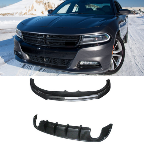 Dodge Charger 2015-2018 RT 2015-2022 SXT Carbon Look Front Lip + Rear Diffuser